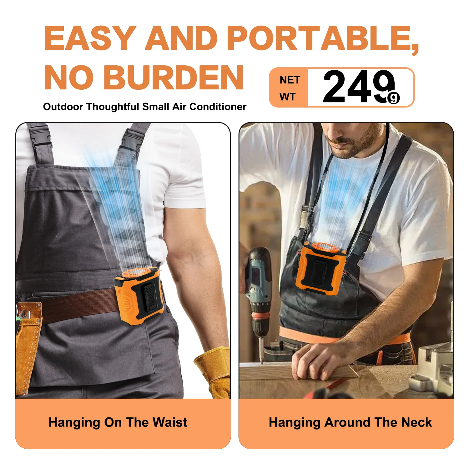 Kipas Leher Dapat Dipakai USB 4000MAh, Kipas Klip Pinggang Portabel Dapat Diisi Ulang untuk Mendaki, Memancing, Berkemah, Siaga Super Panjang & Co Kuat