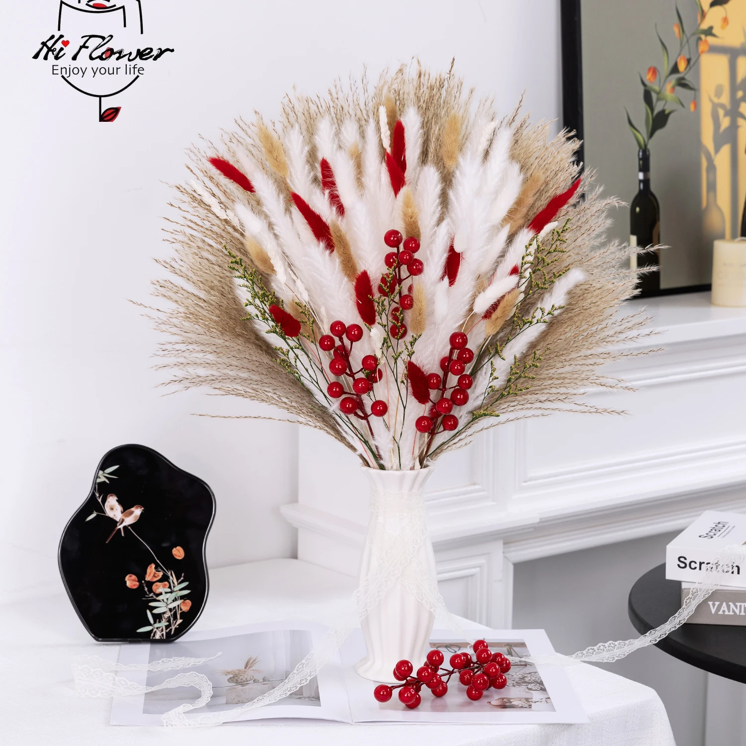 90pcs Dried Flowers Pampas Grass Bouquets Bunny Tail Grass Home Table Decor Artificial Plants Party Wedding Artificial Flowers