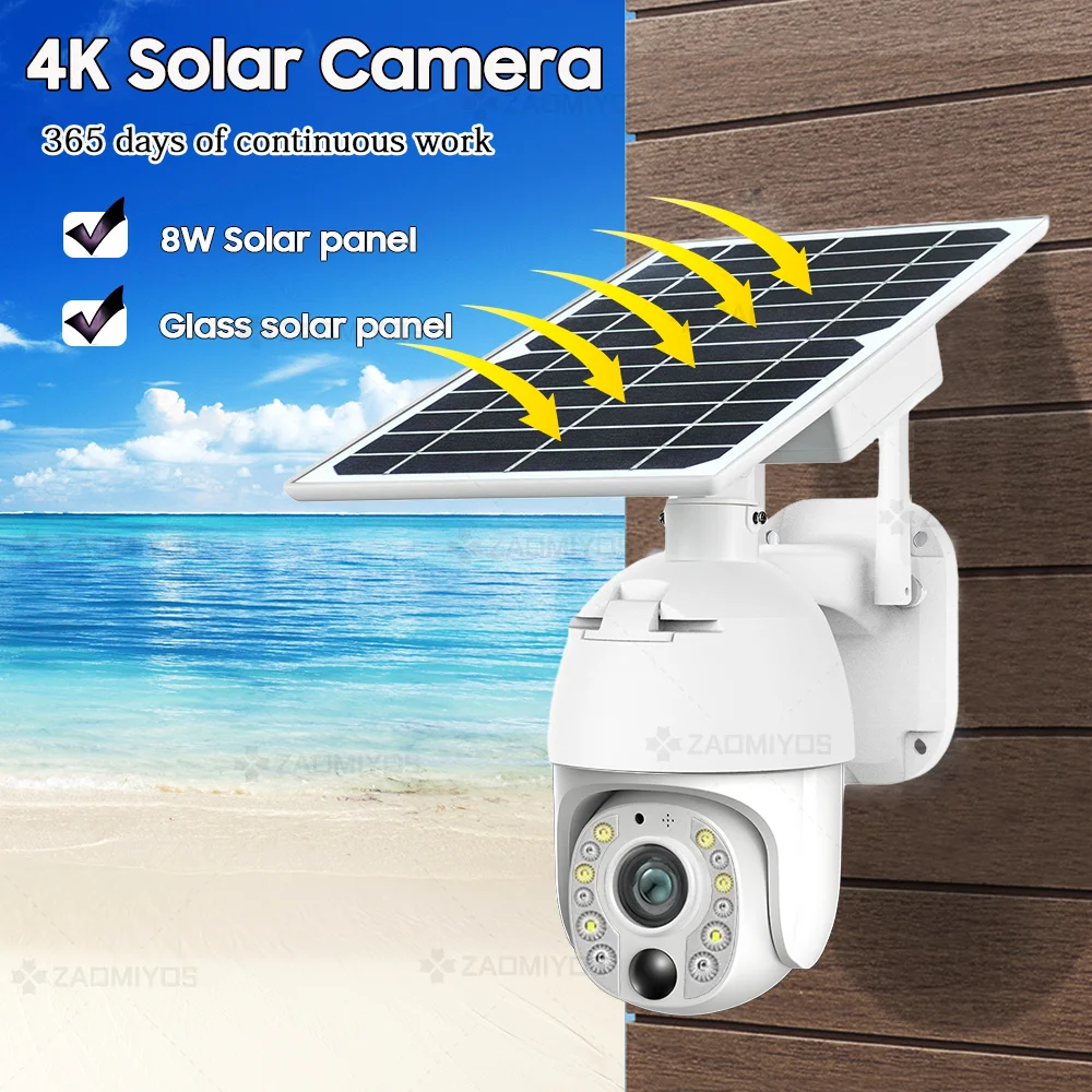 ZAOMIYOS marca 4G SIM Card WIFI batteria solare telecamera PTZ 3MP/5MP esterno impermeabile PIR allarme Motion Detection P2P telecamera CCTV