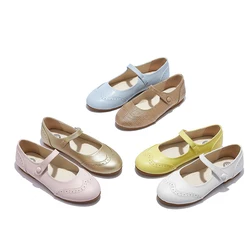 S-AP8-007 Dressy Dress Shoes Leather White Burlap Brown Girl Mary Jane Casual Shoes For Spring And Summer