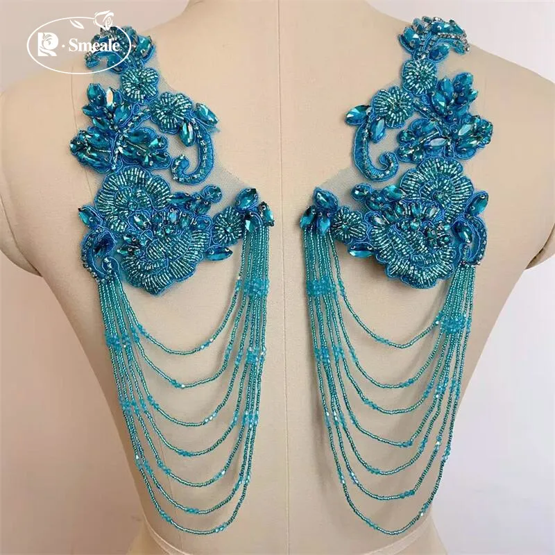 1 Paar. 35x12cm. Funkelnde Abendkleid-Dekoration DIY-Applikationen für die Schulter. Handgenähte Quasten-Glasdiamant-Applikationen für Kleidung. – Detail 8