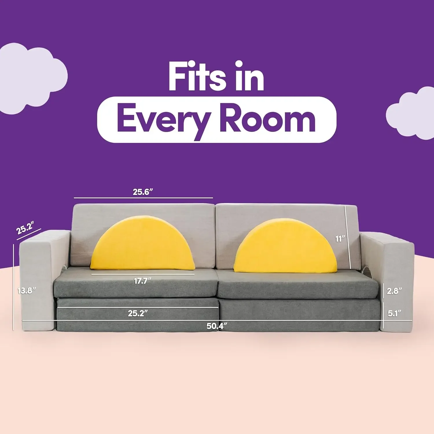 8-Piece Sectional Kids Sofa for Girls and Boys Playroom - Foldable Toddler Couch Convertible Play Set - Fortplay and Bedroom Fur