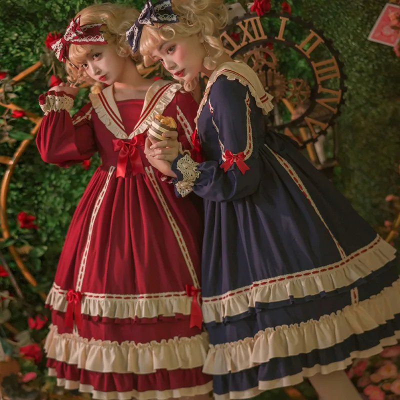 Abito vintage vittoriano retrò Lolita con fiocco per ragazze Costume da travestimento a maniche lunghe per bambini Festa di compleanno per bambini Abito da principessa per ragazze