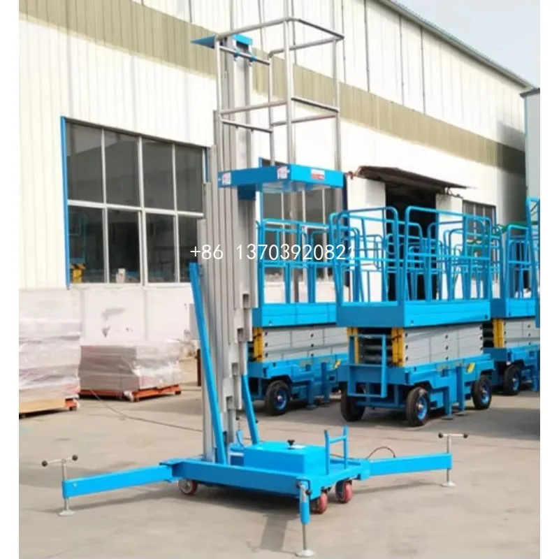 Customized Vertical Telescopic Worker Man Lift Aluminum Alloy Hydraulic Single Mast Lift Platform with Support Legs