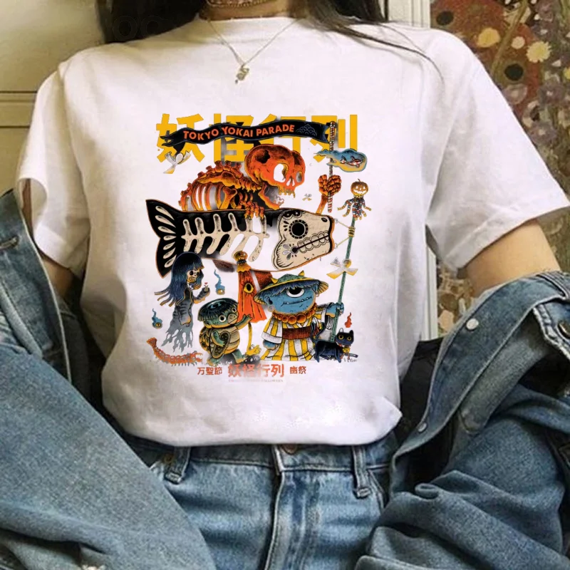

Street Trend Japanese Pattern Women's T-Shirt Casual Cartoon Top Short Sleeve Basic Women's Printed Regular O-Neck T-Shirt