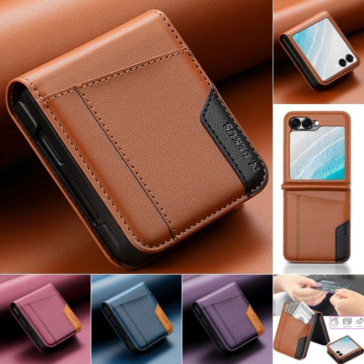 Skórzane etui z klapką na telefon Samsung Galaxy Z Flip 8 7 6 5 4 3 5G Flip7 FE Flip8, portfel, uchwyt na…