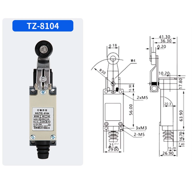 TZ-8104 8107 8108 8111 8112 8122 8166 8169 9101 Travel Limit Switch Rotary Momentary Reset Adjustable Roller Lever Waterproof