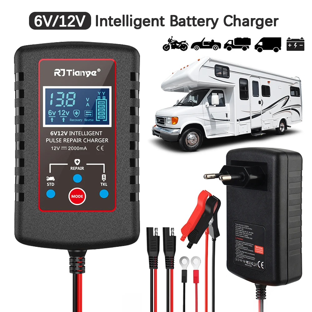 

6V 12V RV Supplies Battery Chargers Digital Pulse Repair Toy Car Battery Chargers Storage Cell Motorcycle Chargers Dual Adapter