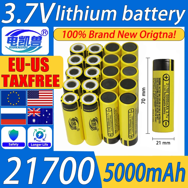 

3,7 В, новый аккумулятор 21700, 5000 мАч, литий-ионный аккумулятор большой емкости для фонариков, блоков питания, игрушек, радиоуправляемых игрушек, блоков питания