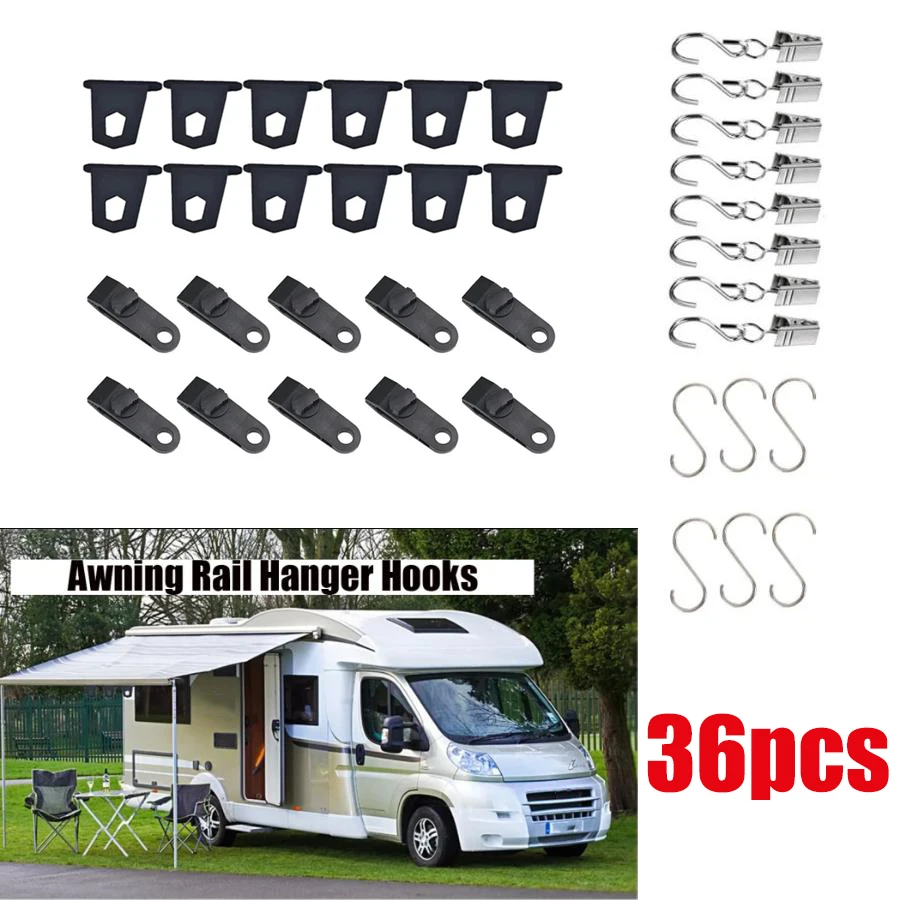 

36pcs Caravan Awning Hooks Camping Hangers S Shaped Accessory Set For Fiamma Thule Omnistor Camping Tent Clamp Tarp Clips Buckle