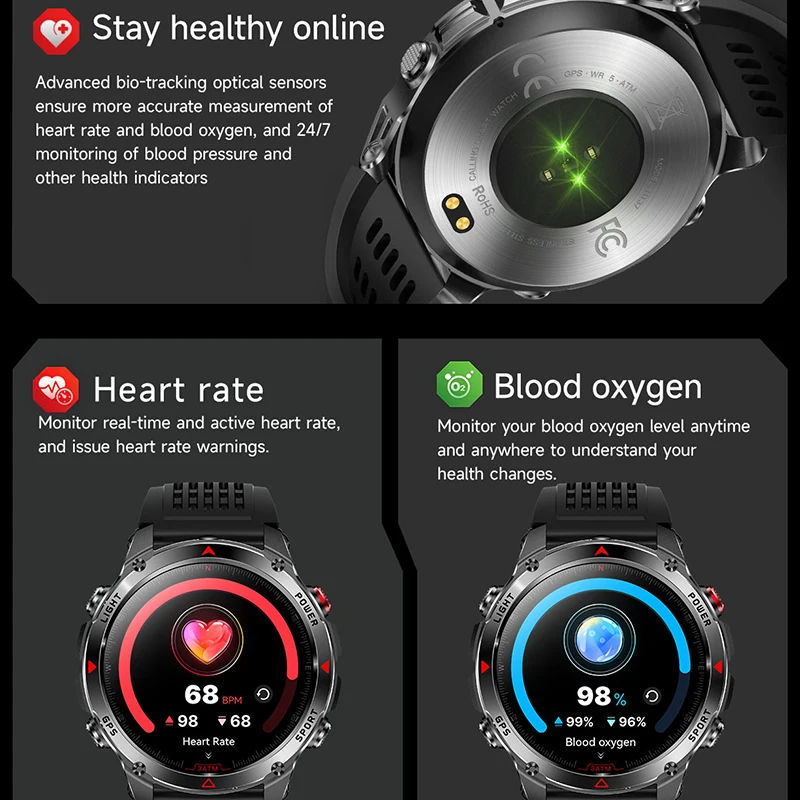 Outdoor Cycling Running Watch 540mAh GPS Compass Sport Fitness Data Location Route Navigation Call Heart Rate Monitor Smartwatch