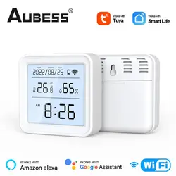 Sensor de temperatura y humedad con WIFI, higrómetro, termómetro, retroiluminación para el Hogar Inteligente, compatible con Alexa y asistente de Google, Tuya