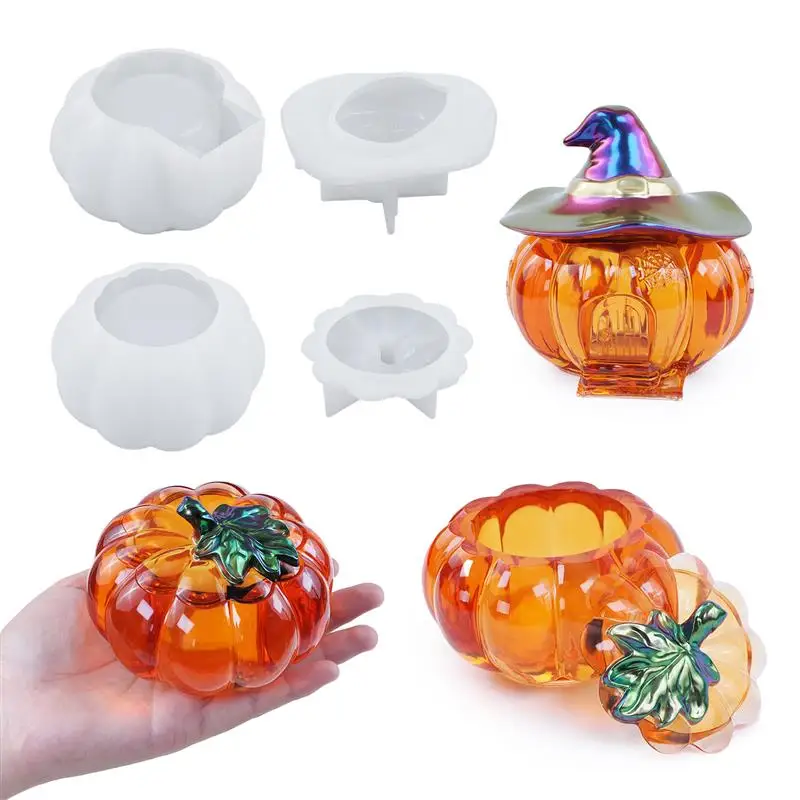 DIY Crystal Epoxy Resin Mold Halloween Witch Pumpkin Storage Box Mold Jewelry Jar Container Silicone Mould For Plaster Making