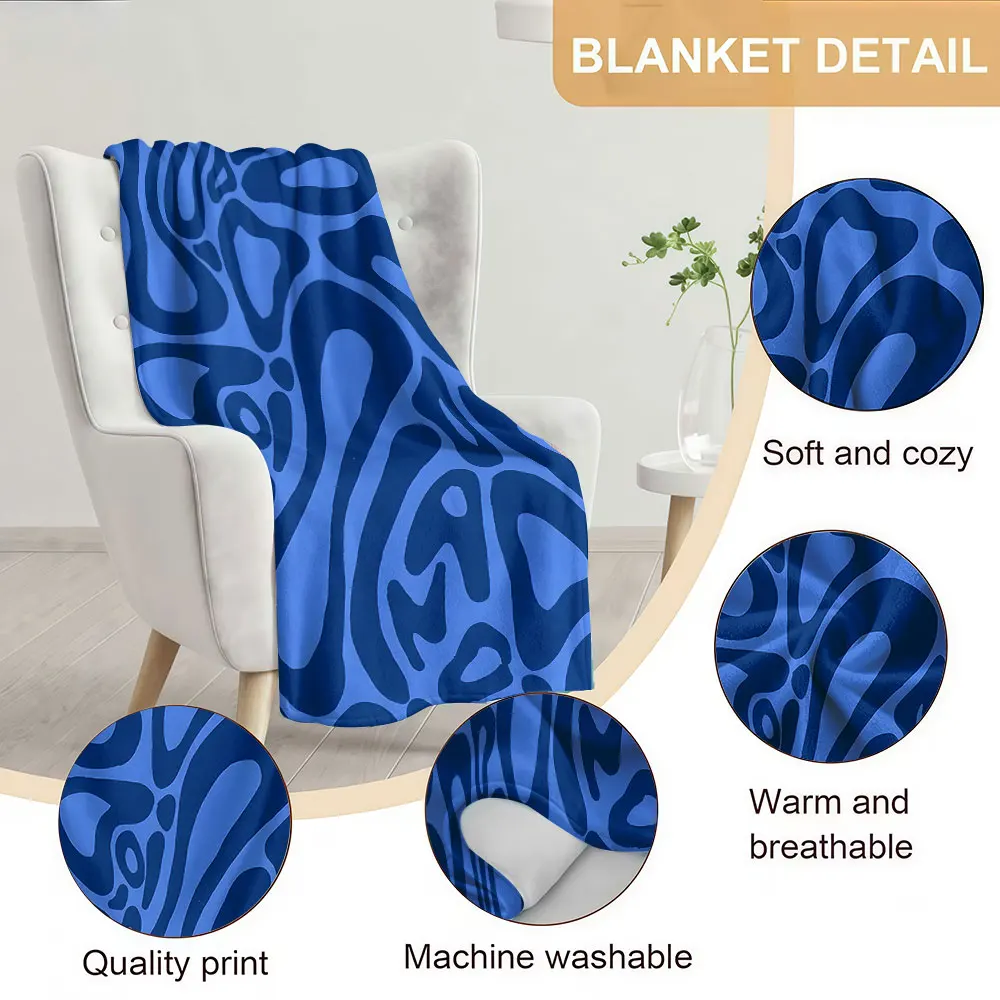 Blue Organic Blob Soft Warm Flannel Blanket Lightweight Cozy Christmas Halloween Home Decor Room