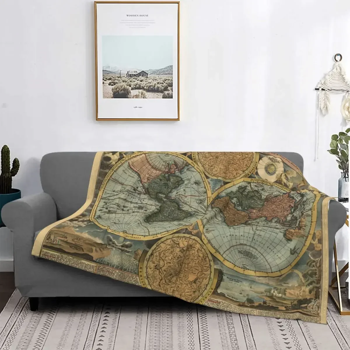 

Ancient Old World Map Blanket Flannel Novelty Warm Throw Blankets for Home Textile Decor