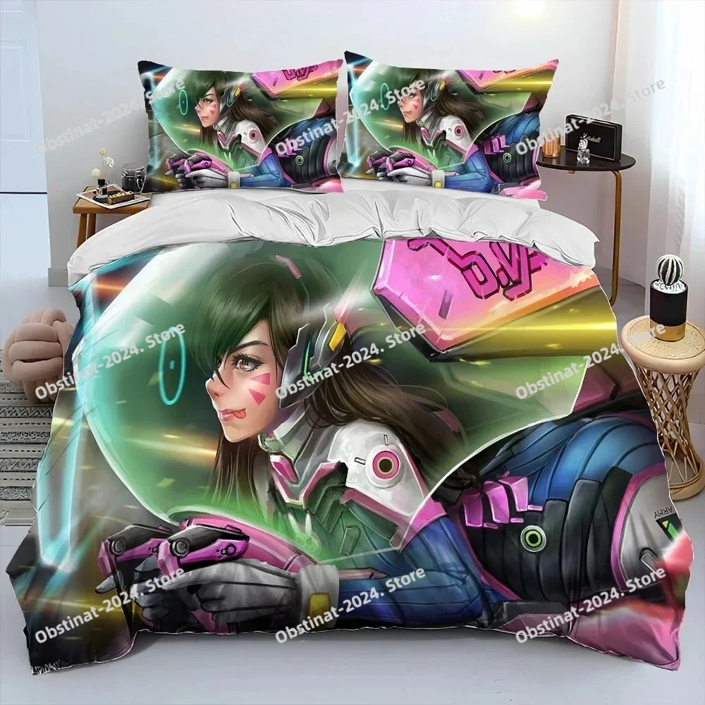 

OW Overwatch Game Gamer DVA Comforter Bedding Set,Duvet Cover Bed Set Quilt Cover Pillowcase,King Queen Size Bedding Set Kids 3D