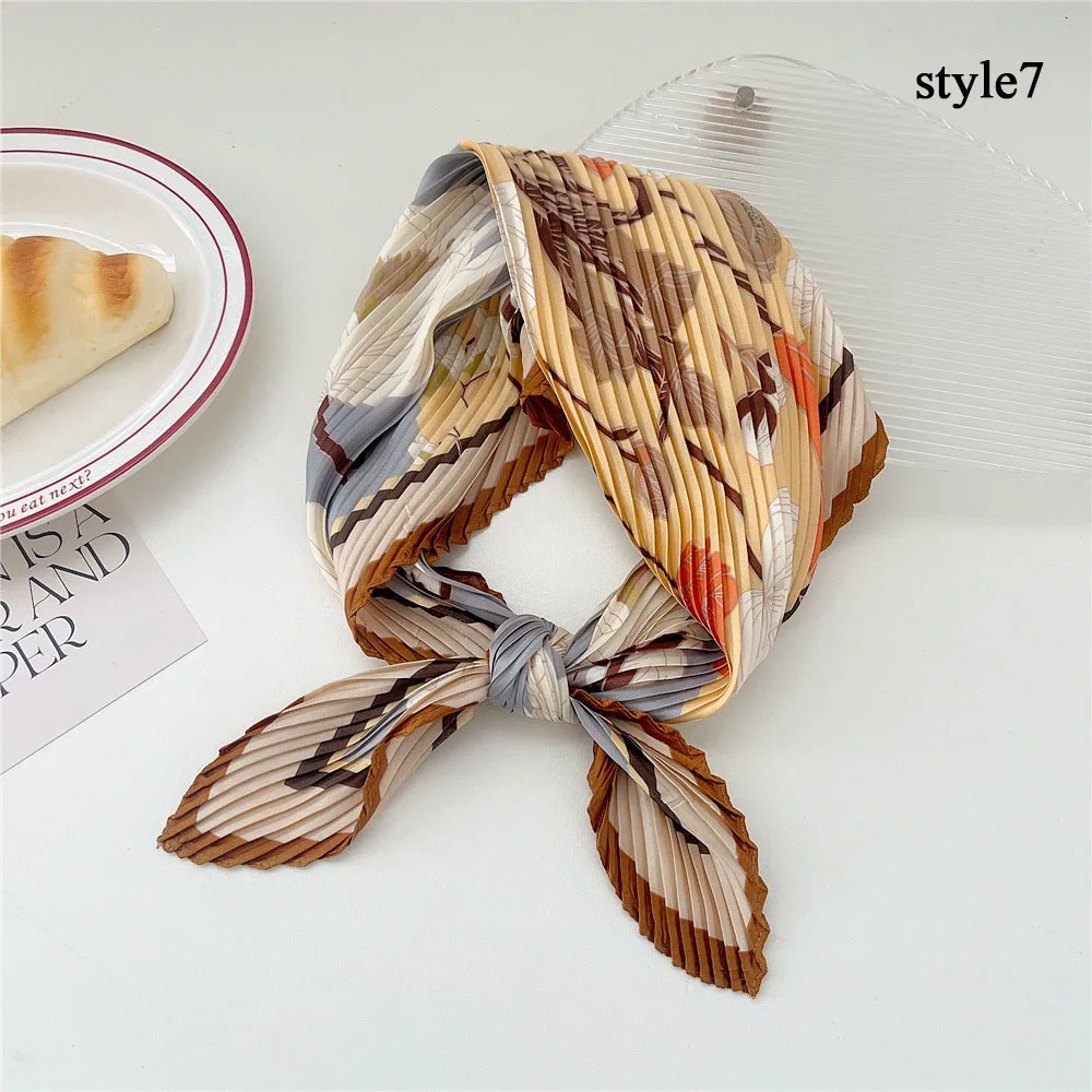 

70cm Silk Pleated Scarf Crinkled Hair Scarf Small Scarves Square Scarf Satin Neckerchief Decorative Headscarf Bandana