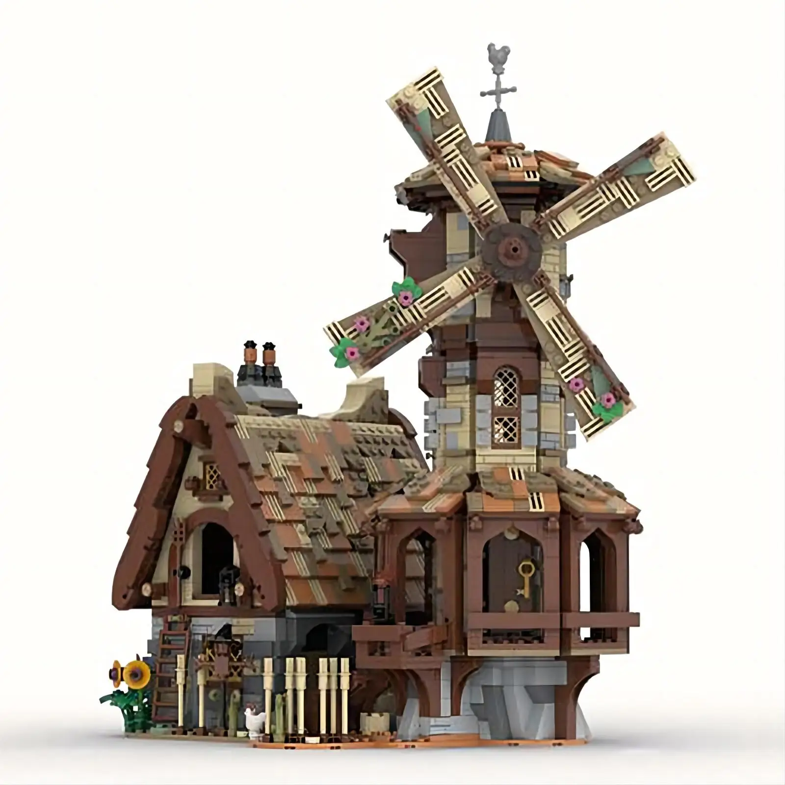 Building block MOC-138190 Medieval scene Building Farmers barns and windmills Castle collage toys