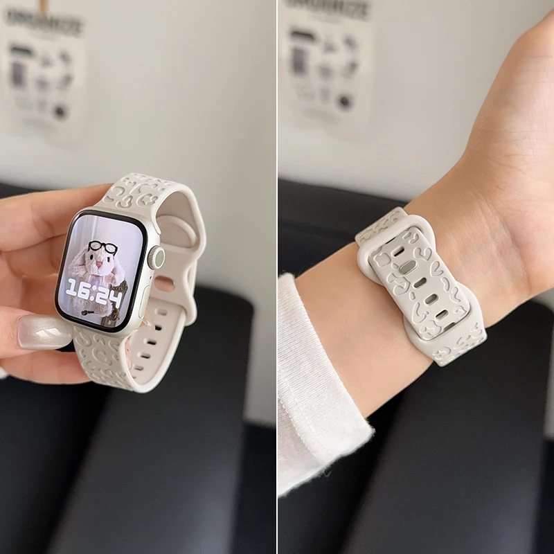 Engraved Bands For Apple Watch ultra 3/2/1 49mm 41-45mm 40-44mm 42-46mm Silicone Leopard bracelet Series 11 10 9 8 7 6 5 4 Strap