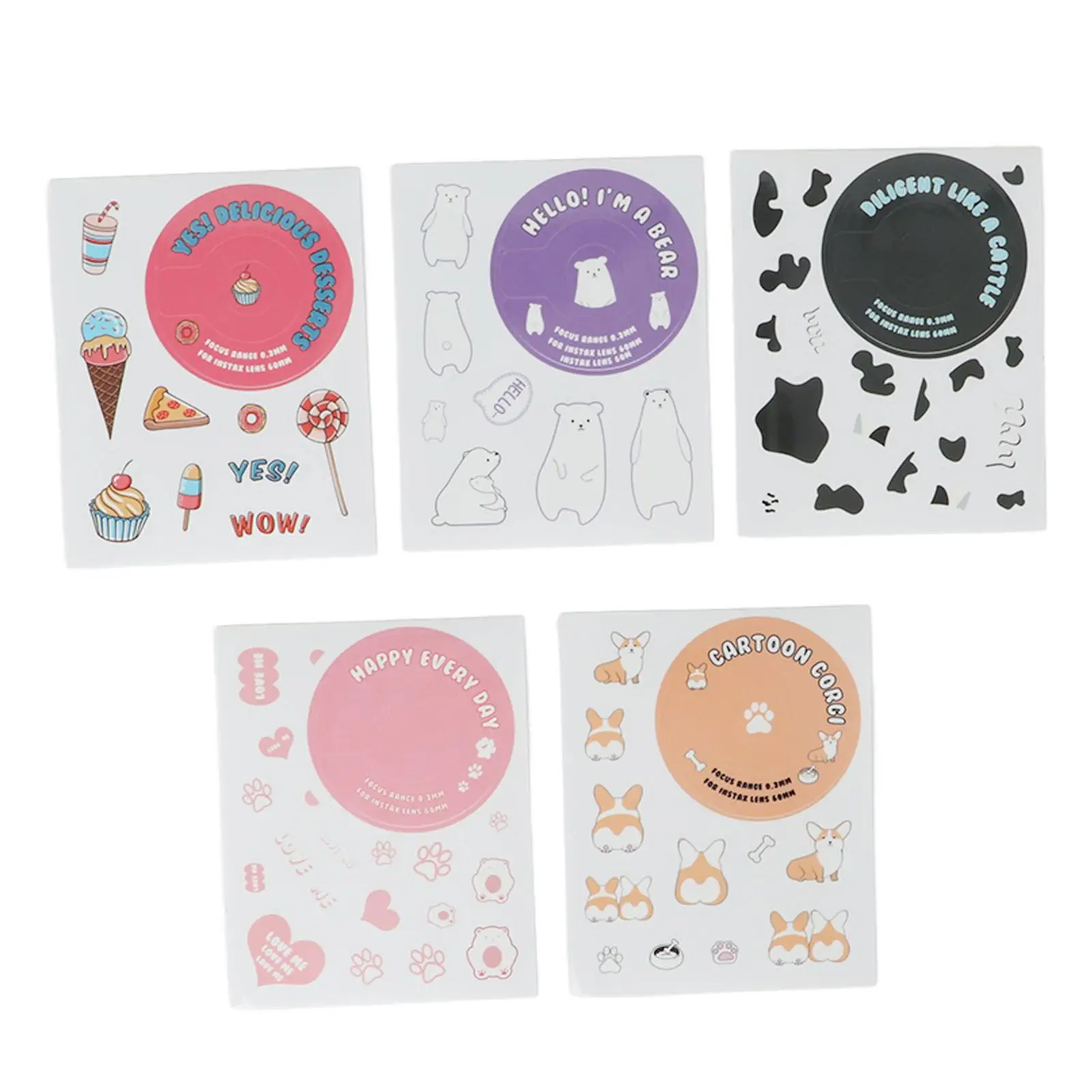 5pcs DIY Cartoon Camera Stickers for fuji Mini 11 - Cute and Colorful Decorative Patterns