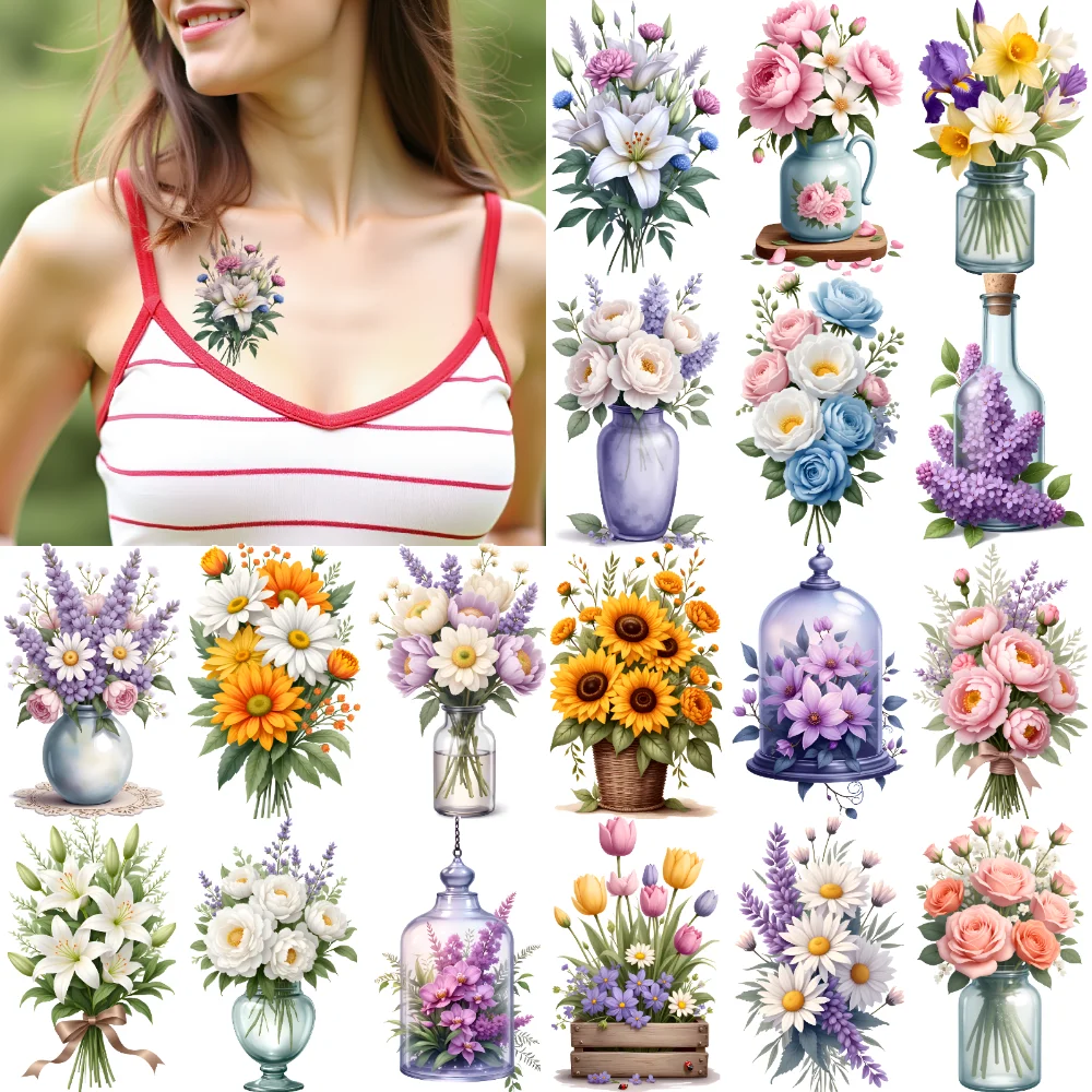 28pcs Temporary Tattoo Flower Bouquets Temporary Tattoo Stickers Decorative Stickers Illustration For Women Shoulders Cheeks