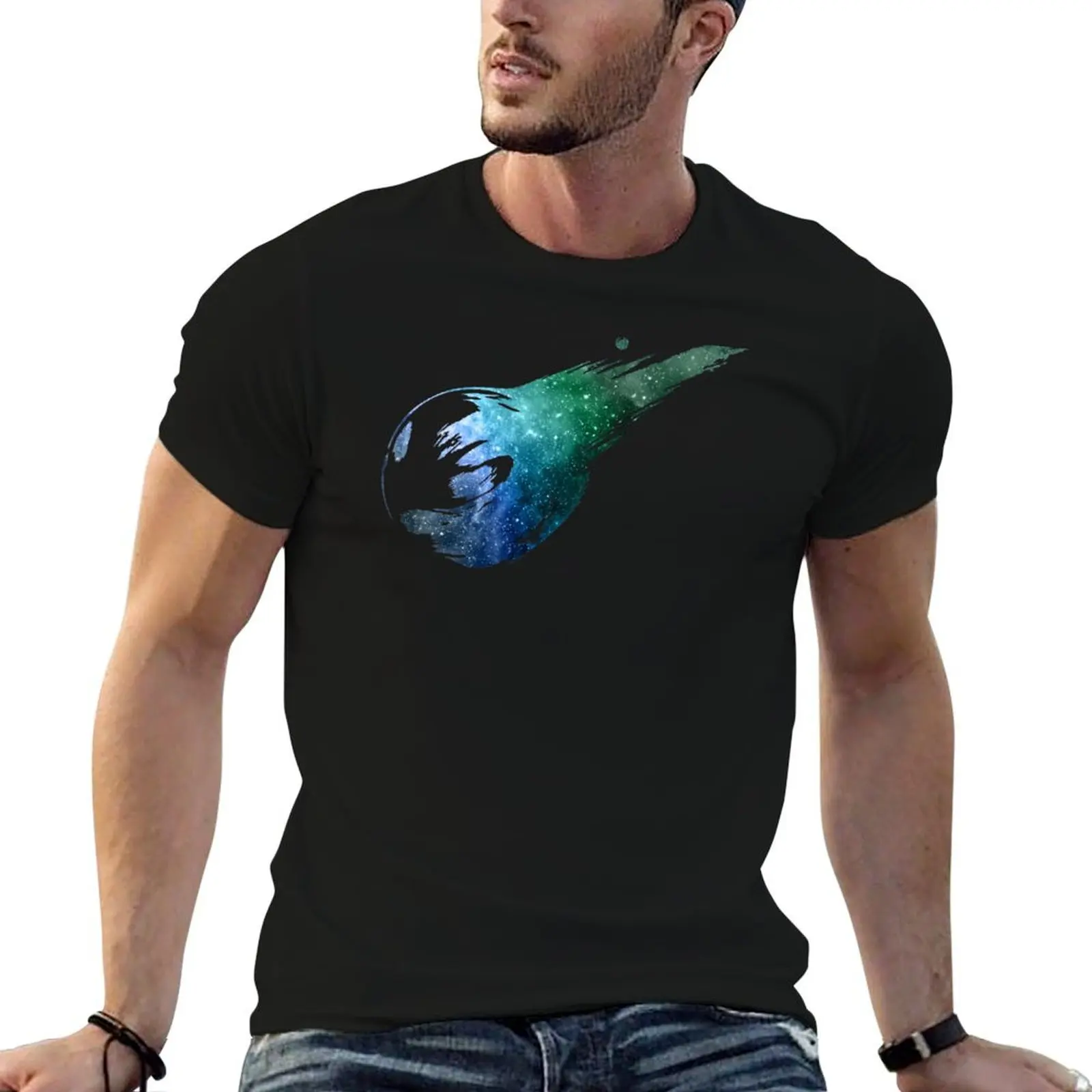 

Galaxy FF7 Black T-Shirt t shirt man plain anime t shirts oversize man t shirt cotton T-Shirt
