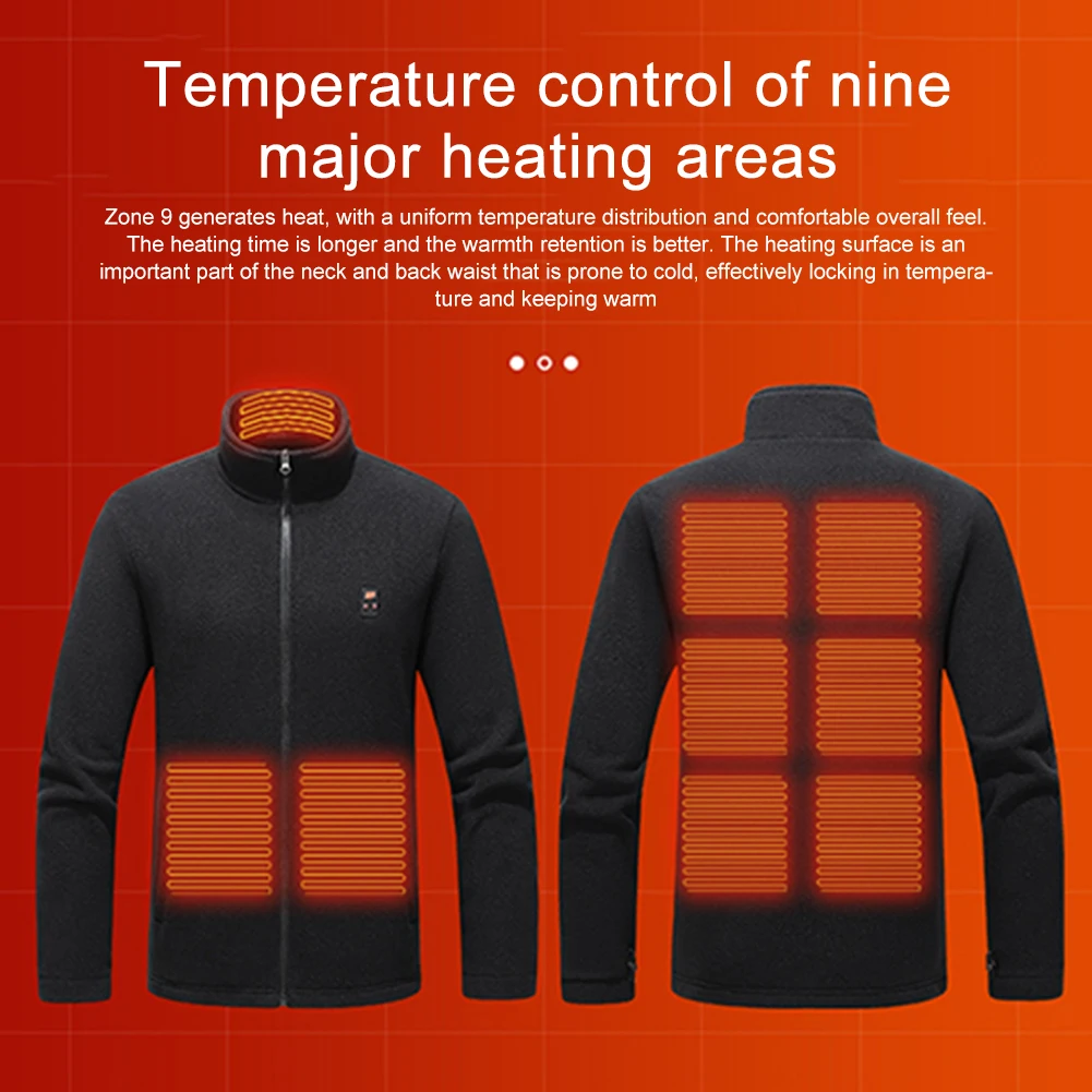 9 Heated Area Intelligent Heating Coat USB Charging Heating Jacket 3 Gear Temperature Heated Insulated Jackets for Hiking Skiing