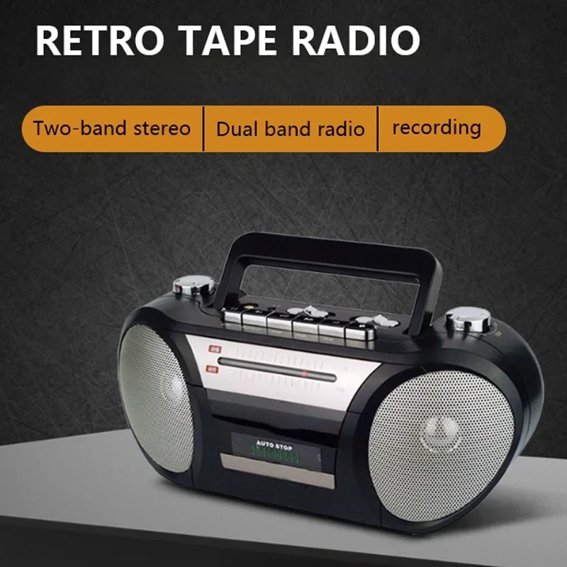 Portable Tape Cassette Player FM AM Two Band Radio Play Record Double Speaker Sound AC DC Dual Mode Speakers Recorder Machine