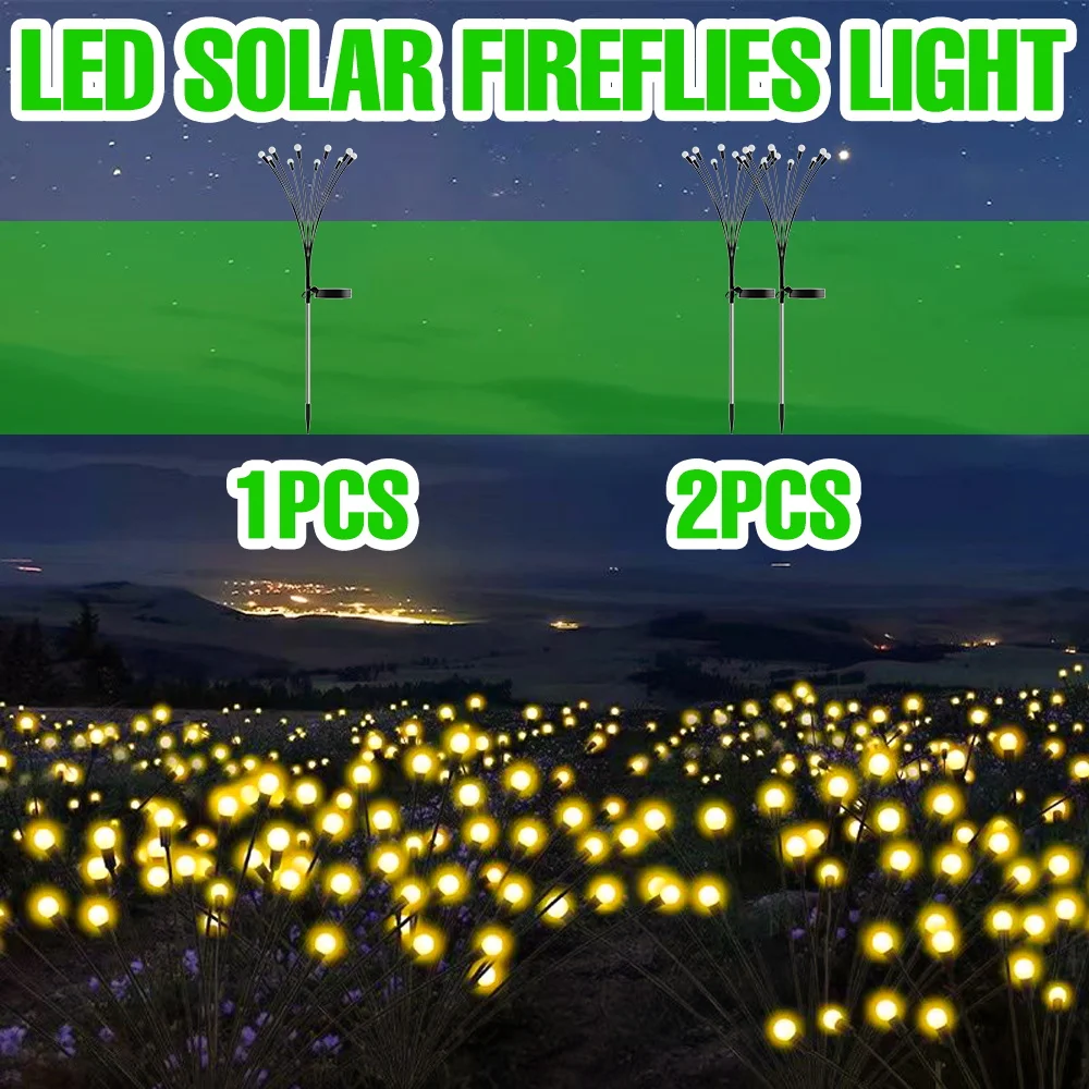 LED Solar Firefly Light Outdoor Lawn Grounding Lamps Waterproof RGB Courtyard Lamp Garden Flower Sea Landscape Decor Lighting