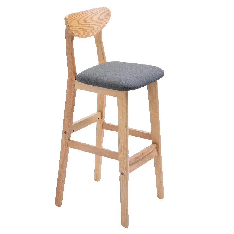 

Bar chair Solid wood Nordic modern simple home retro backrest Milk tea High Quality