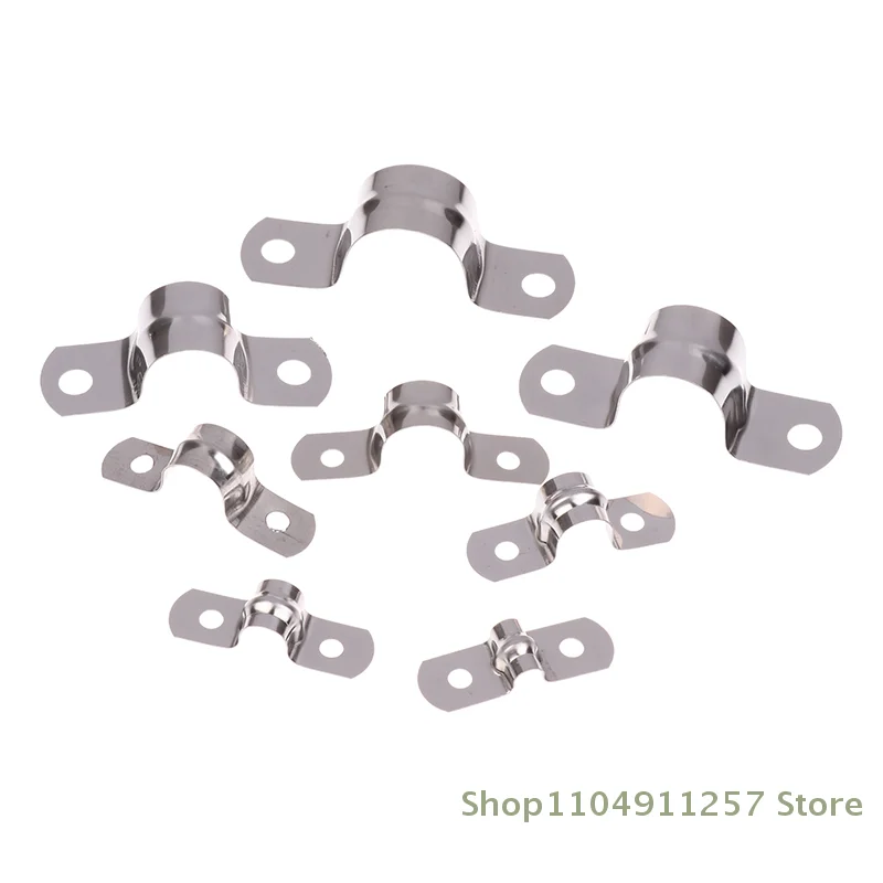2/20 Pcs M5-20 Stainless Steel 2 Holes Rigid Pipe Strap U-Bracket Pipe Clamp For Fixing Pipe Or Cable Horseback Clamp