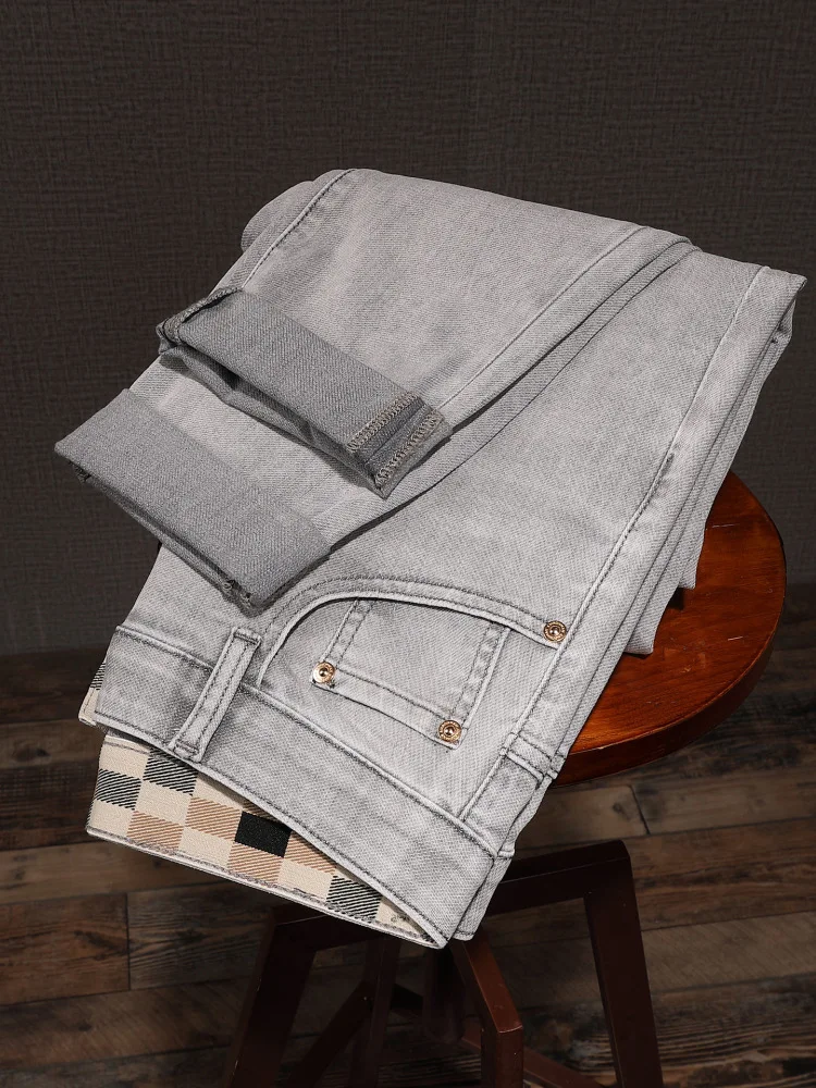 

jeans men's summer thin casual street trend stretch small straight tube fashionable light luxury pants