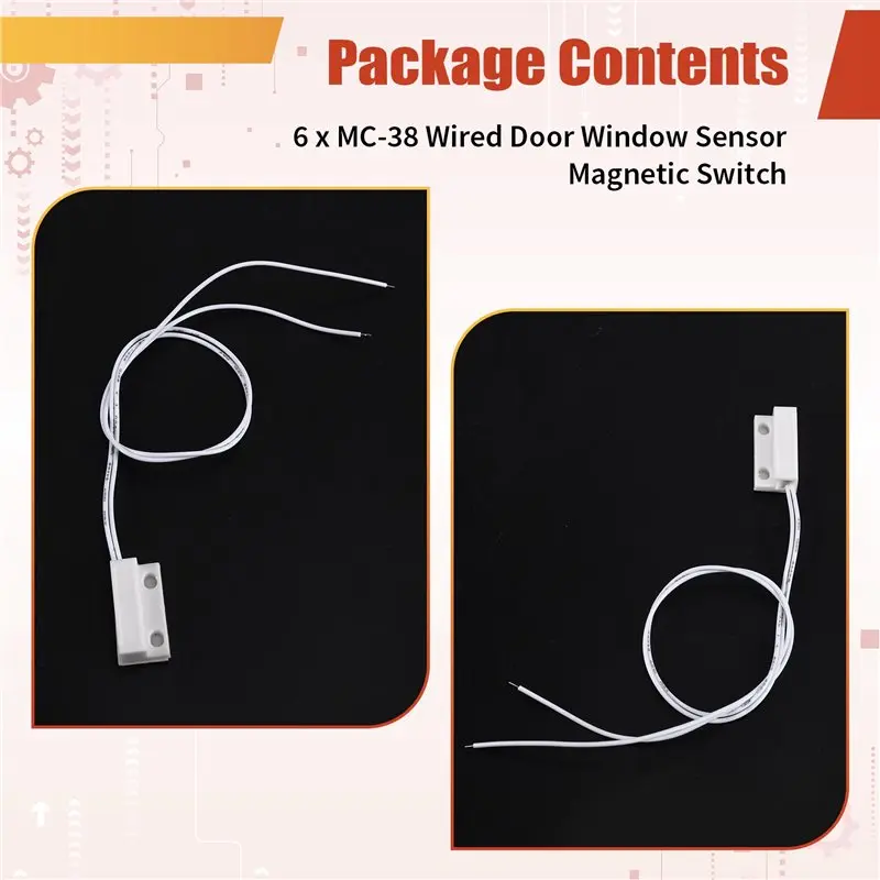 N93RNEW! Magnetic Door Window Sensor MC-38 6Pcs For Wired Switch For Wired WIFI GSM Home Alarm System Normally Closed Nc