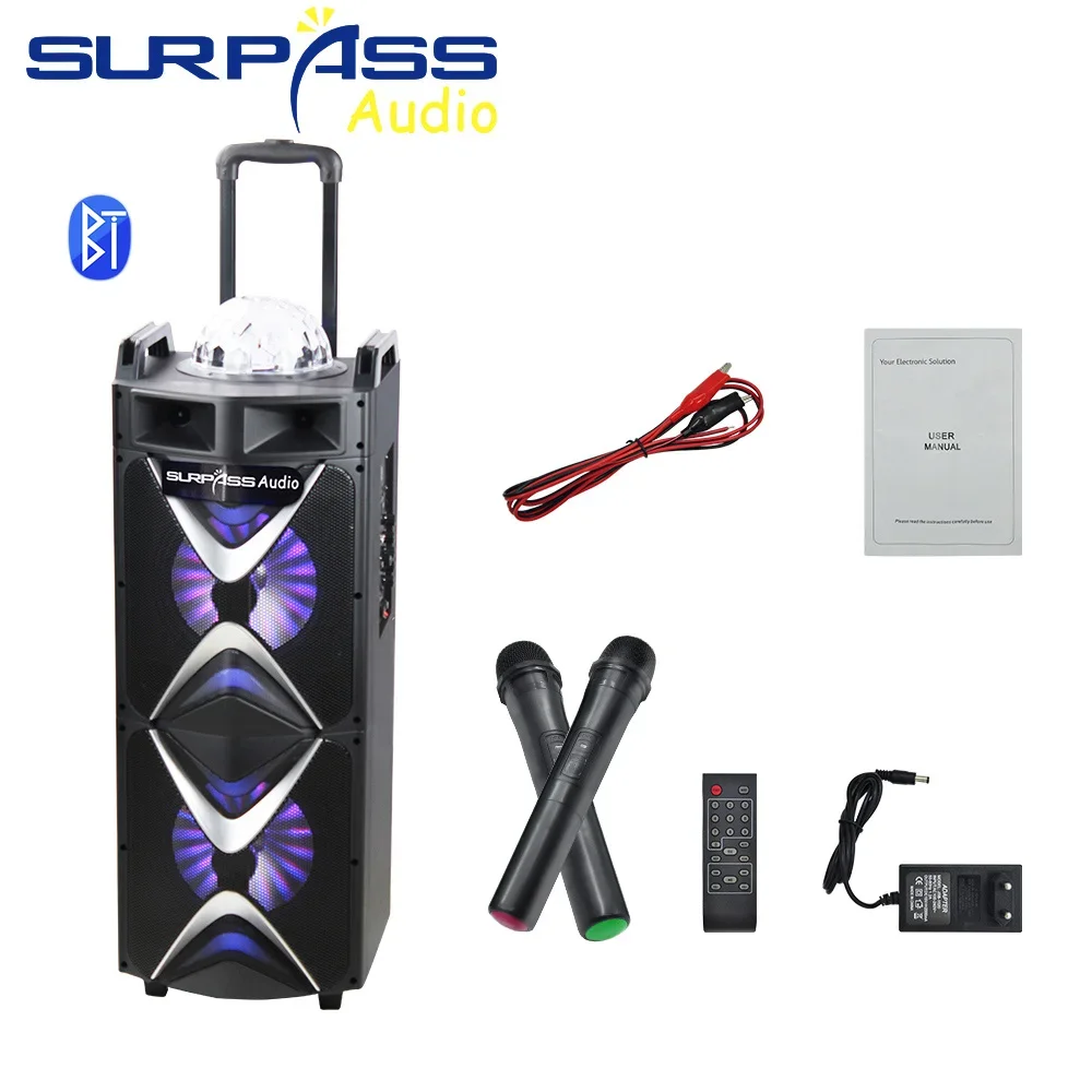

60W Stage Light Outdoor Bluetooth Speaker Column Sound Amplifier Subwoofer Bass Loudspeakers Trolly Speaker AUX FM USB for Party