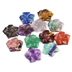 Drilled Peach Blossom Pendant Natural Stone Crystal Amethyst Rose Quartz Flower Shape Reiki Gems for Jewelry Making DIY Necklace