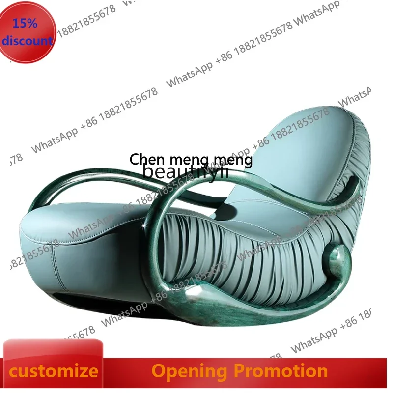 

new styleLight Luxury Art Recliner Rocking Chair Solid Wood Genuine Leather Fashion Leisure Couch ss 7304