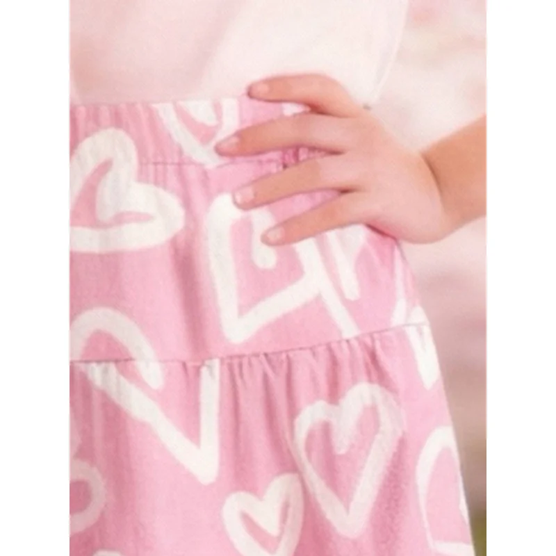 تنورة بناتي من قماش الدنيم الصناعي بطبعة قلب، تنورة متوسطة الطول جديدة وحلوة وعصرية ومتعددة الاستخدامات #5