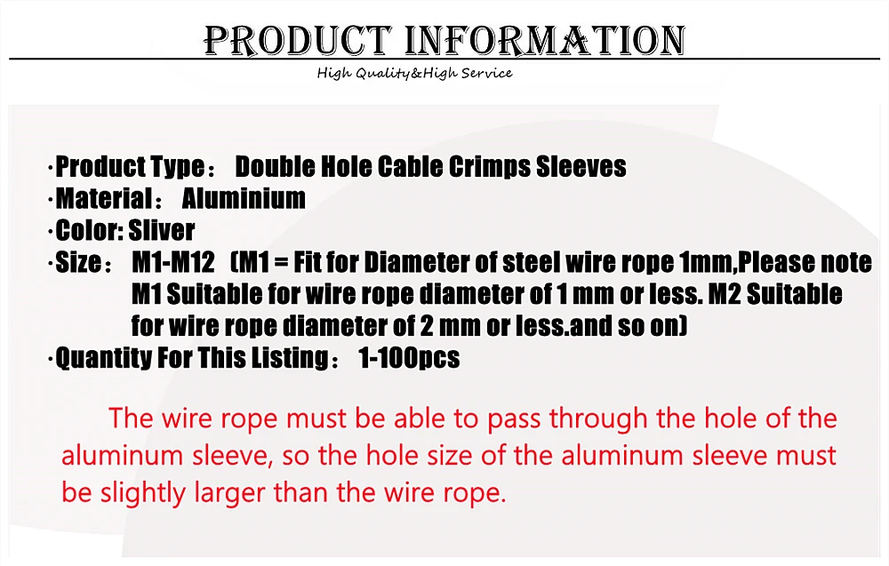 1-100 Stück Doppelloch-Kabel-Crimphülse M1 bis M12 Aderendhülsen 8-förmiger Aluminium-Kabelstopper Crimpseil Hardware-Zubehör – Detail 2