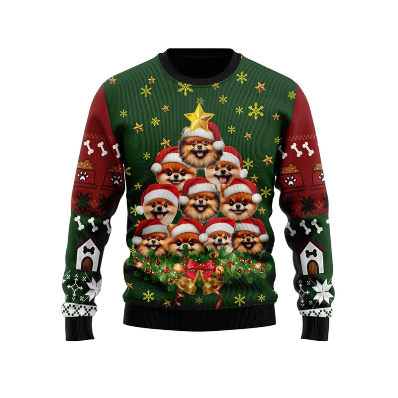 Fashion Dog Christmas Tree Pattern Sweatshirt Doberman Rottweiler Sportswear Welsh Corgi Husky Unisex Long Sleeve Sweater Y2k