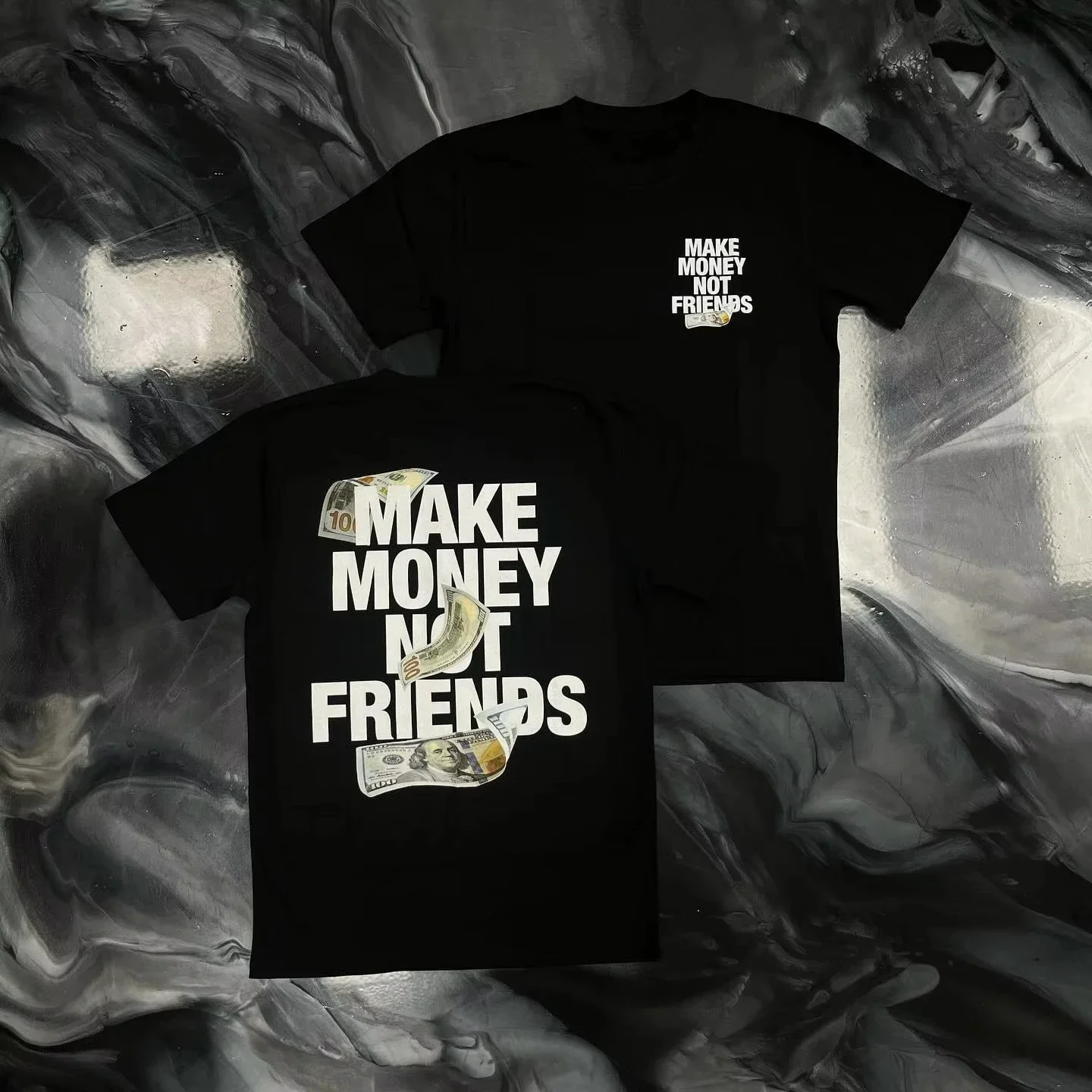 Make Money Not Friends Pattern Cotton T-Shirt High Quality Men's and Women's Same Style Oversized T Shirt Summer Retro Tee Tops