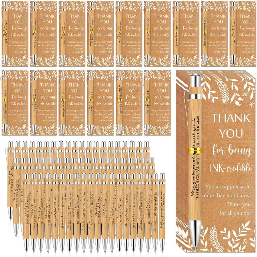 

30 комплектов, подарок для благодарности сотрудников, оптовая практика, бамбуковая шариковая ручка с благодарностью, поздравительная открытка, подарок для рождественской вечеринки