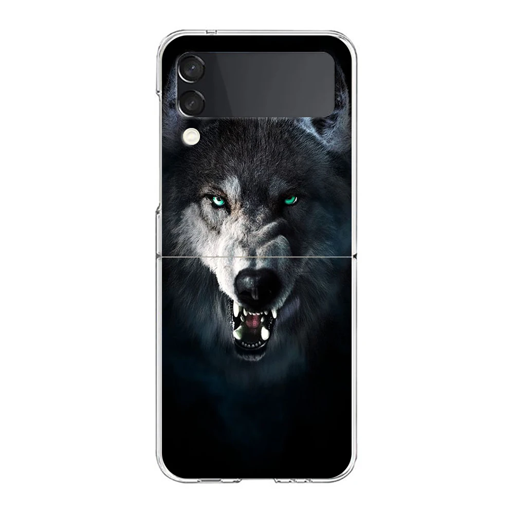 Moon Roaring Wolf Hard PC Phone Case For Samsung Galaxy Z Flip 5 4 3 Transparent Cover For Galaxy Z Flip 6 Foldable Shockproof