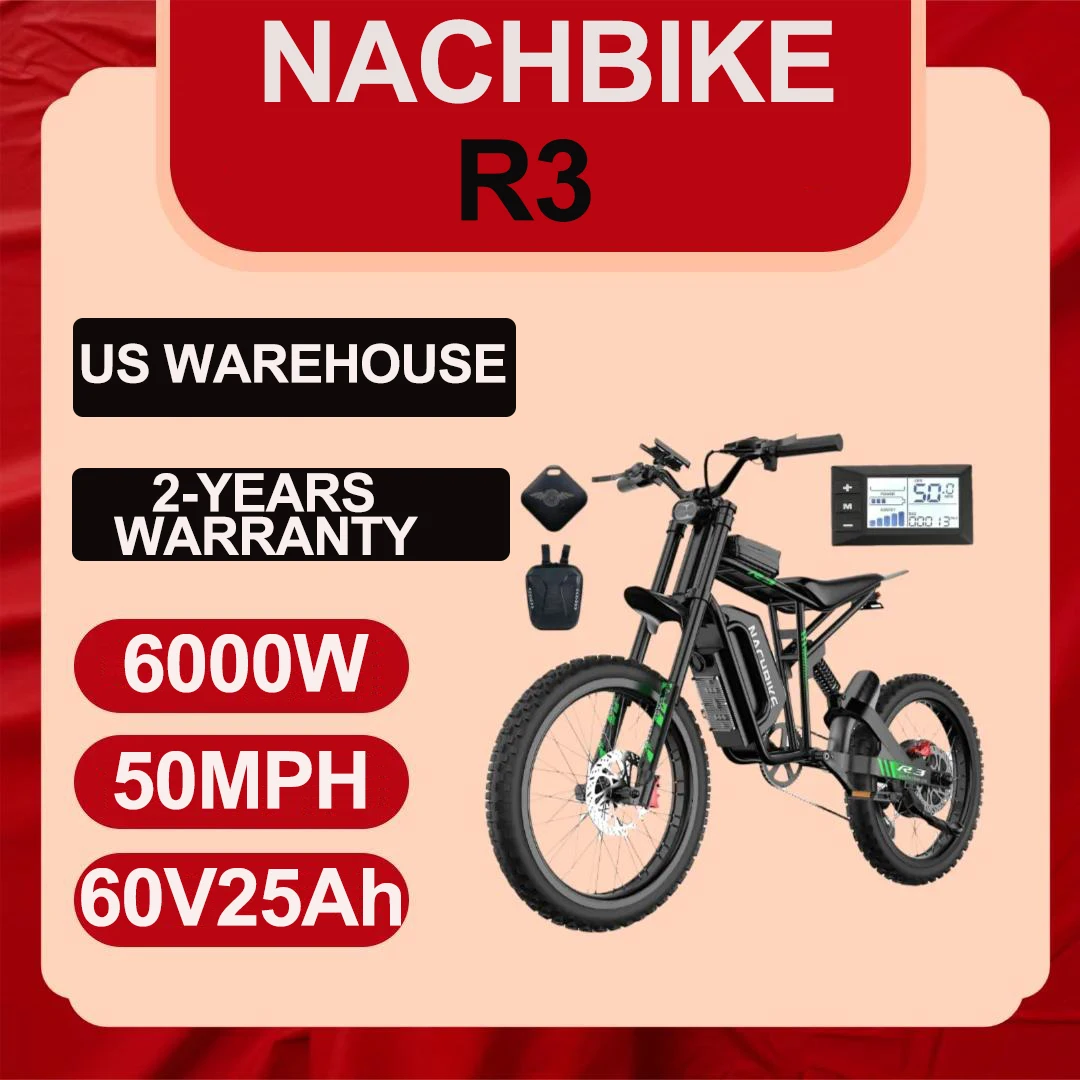 

Электрический мотоцикл 6000 Вт, макс. скорость 50 миль/ч, запас хода 50 миль, шины 24,5 дюйма, съемная батарея 1500 Вт·ч