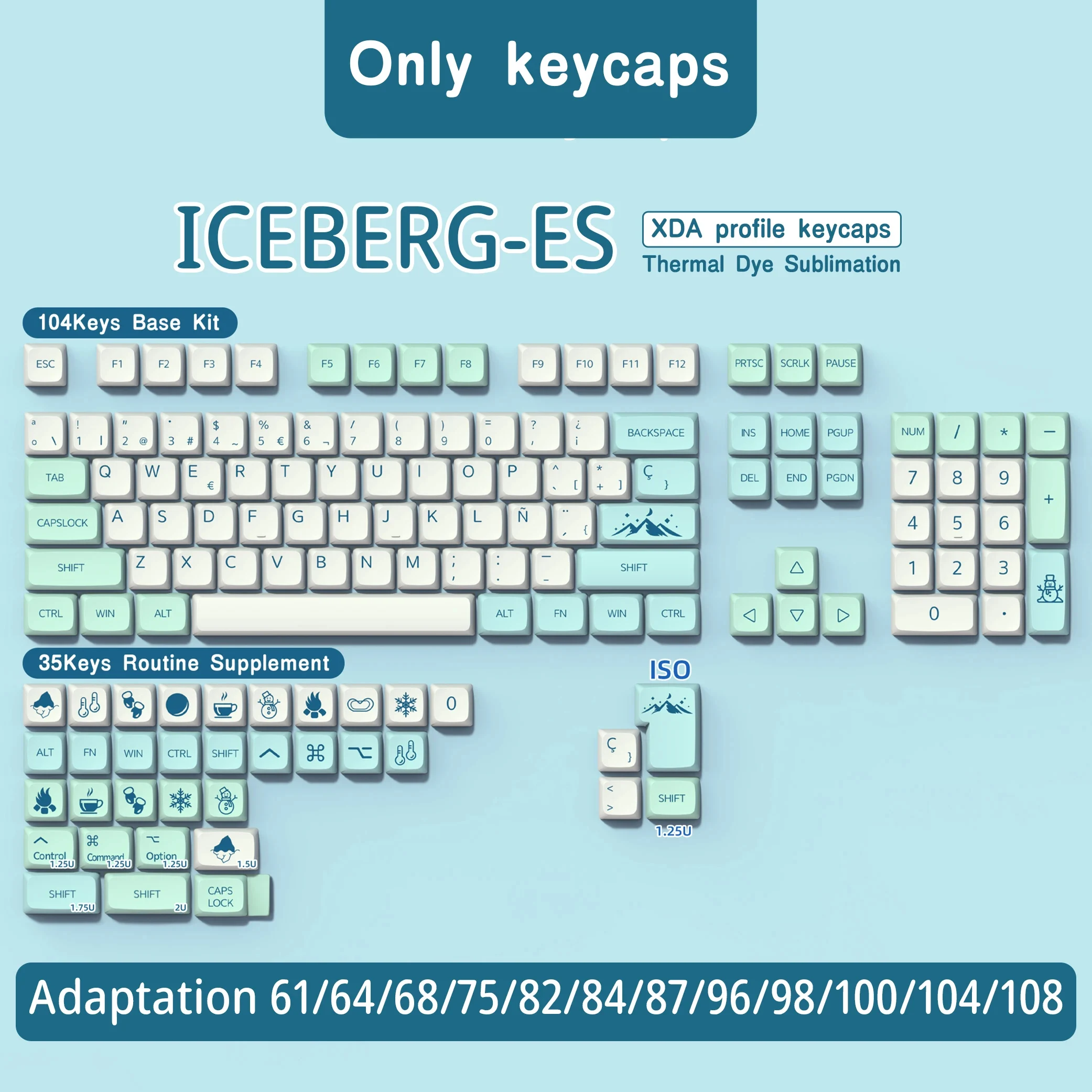 Imagem -03 - Teclado Espanhol Keycaps Iso Alice Layout Perfil Xda Pbt es Keycaps Dye-sub para Teclado Mecânico 7u Barra de Espaço 138 Chaves 140 Chaves