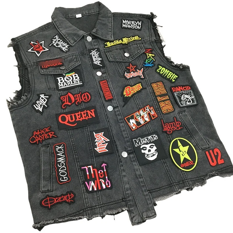 27 pçs/lote música rock band remendos roupas diy ferro em remendos bordados para roupas jaqueta jeans adesivos apliques listras