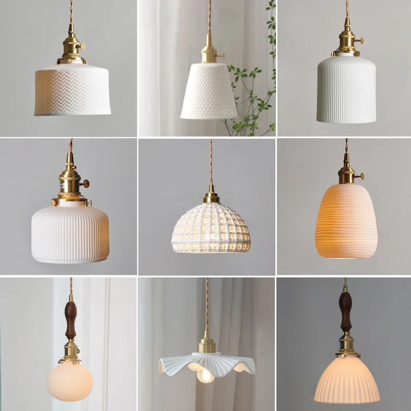 

Japanese Ceramic Pendant Lights Scandinavian Light Luxury Pendant Lamp for Living Room Bedroom Dinning Room Kitchen Island