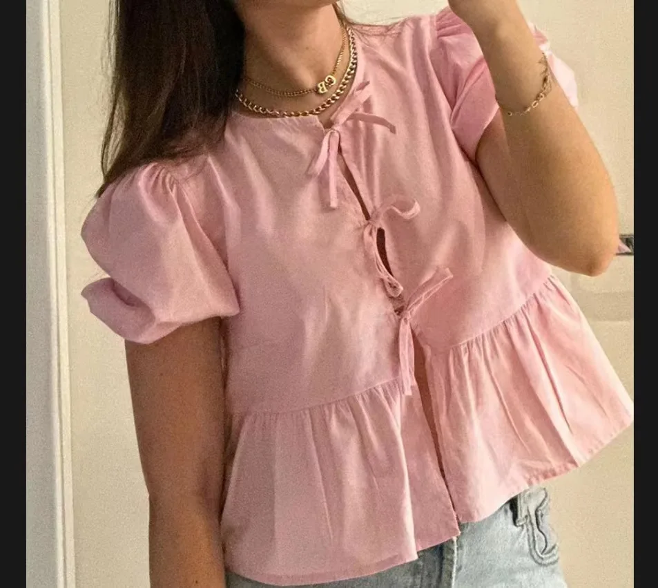 Fashion Trend White or Black Sweet O Neck 2024 Spring/Summer Blouse for Women