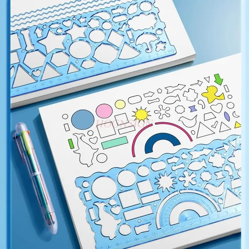 15pcs/set Elementary school ruler template ruler set, circle drawing versatile and versatile ruler set, complete set