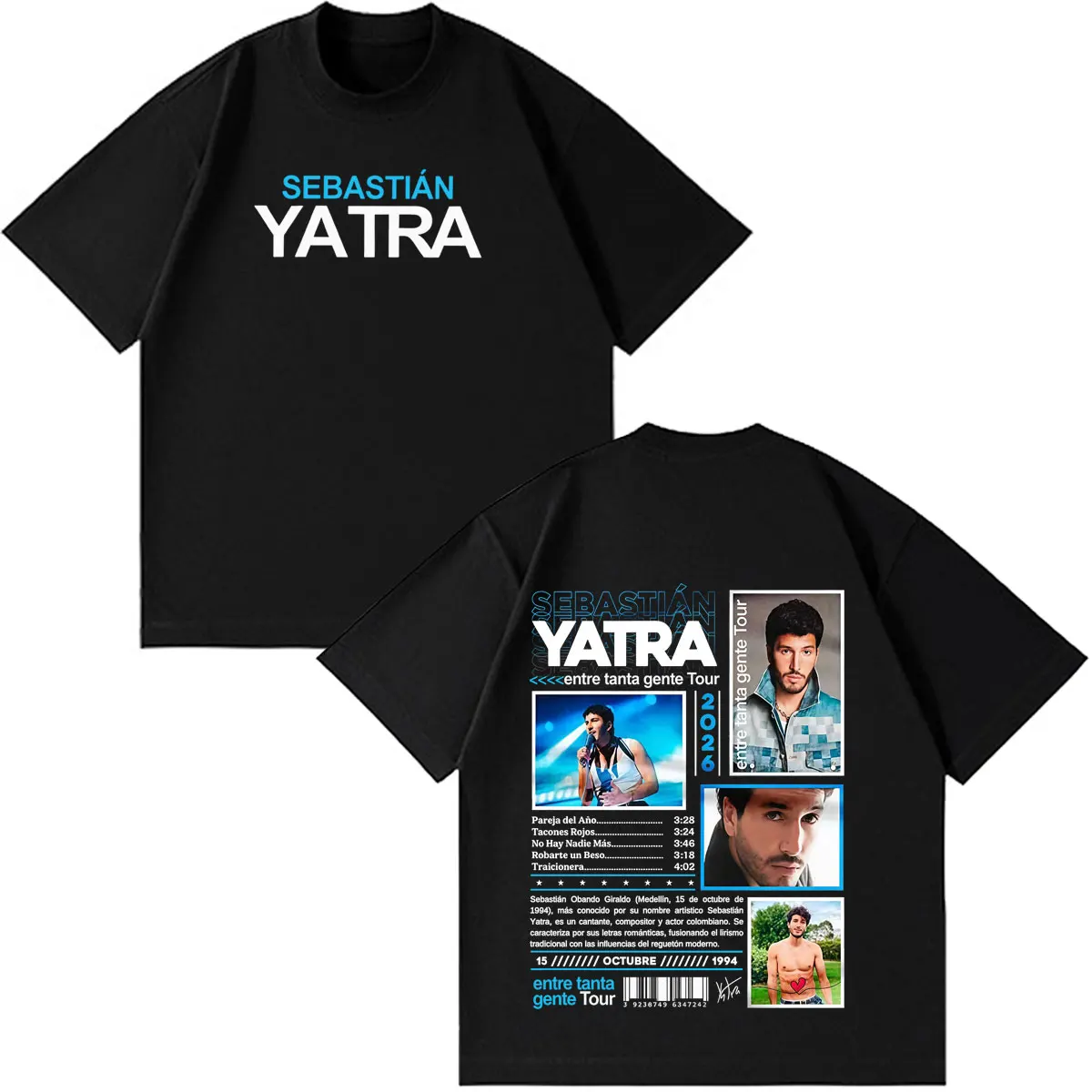Singer SEBASTIAN YATRA Entre Tanta Gente Album Tour 2026 Print Tees Men Women Fashion T-shirts Cotton Hip-hop oversized T-shirts