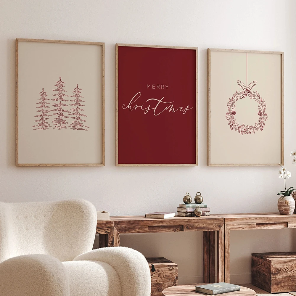 3PC Christmas Posters, Depicting Santa Claus and His Reindeer Walking Through A Snowy Wnter Forest, Creating A Festive Christma